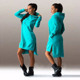 2020 Autumn Winter Fashion Sexy Hooded Collar Women's Mini Split Irregular Dress Casual Solid Long Sleeve Ladies