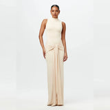 Summer New Women's Fashion Pure Color Round Neckless Strapped With Body-Body-Body-Suited Dress