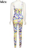 Kliou Multi-Color Printing Jumpsuits Women Fashion Spaghetti Strap Body-Shaping Hot High Waist Streetwear Female