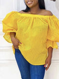 Women Blouse Tops Shirt Off Shoulder Transparent Long Lantern Sleeve Sexy See Through Striped 2022 Spring New Fashion Lady