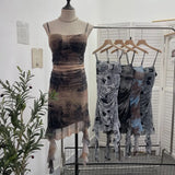 Real Shooting Sexy Sling Dress Girl Summer Babes Thin With Chest Cushion Lotion Side Ribbon Mesh Vest Dress