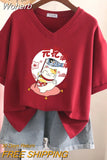 100% Cotton M-6XL T Shirt Japanese Cartoon Anime Tshirt Short Sleeve Women's Top Summer Couple V Neck Oversized T Shirts-Outfit