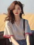 Version Of Fashion Lace Spliced Short-Sleeved Shirt Women's Summer Dress 2025 Summer New Ocean Lanqi Thin Open Shirt