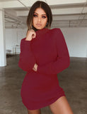 Winter Fashion Sexy Women's Package Hip Mini Dress 2021 Casual Turtleneck Solid Long Sleeve Knitted Plus Size Lady