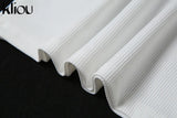 Kliou Cotton Sleeveless V-Neck Women Dress Elastic Fitness Fashion Solid White Skinny Bodycon Mini Dresses Streetwear