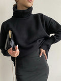 New Knitted Women's Turtleneck Sweater Pullover Fashion Oversize Long Sleeve Loose Ladies Jumper Warm Female Sweaters-Outfit