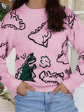 Autumn And Winter Sweater Women's Loose Long-Sleeved Round-Neck Cartoon Dinosaur Knitted