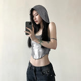 Woherb New Summer Sexy Hot Girl Personality Niche Street Slim Slim Hoodie Hanging Neck Top-Outfit