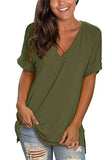 Casual V-neck Short Sleeves Solid Loose
