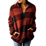 Autumn And Winter Explosion Coat Loosely Thick Lattice High-Necked Plush Coat Coat