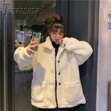 Thick Imitation Lambswool Women Coat Autumn Winter Loose Single Breasted Female