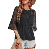 Elegant Printed Solid Color Round Neck