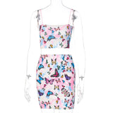 2020 butterfly print sleeveless sexy crop top skirt 2 pieces set summer women fashion streetwear outfits