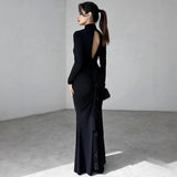 Winter Women's New Fashion Temperament High-Collar Emptiness Folding Solid Color Long-Sleeved Dress