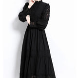 French Women Wear Court Style Dress To Close The Waist Thin Hollow Lace Splicing Holiday
