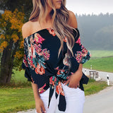 Summer Blouses Sexy Off Shoulder Floral Printing Shirts Spring Casual Loose Lace Up Plus Size Ladies Female Tops
