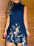 Blue Print Irregular Sleeveless Casual