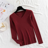 Sexy V Neck Women Pullover Sweater Fashion Autumn Winter Long Sleeve Knitted Jumper Top Casual Korean Slim Basic