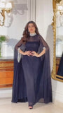 Woherb Middle East Summer New Chiffon Sequins Splicing Half High Collar Casual Women's Big Skirt Women-Outfit