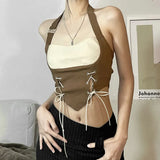 Woherb 2023 New Women's Sexy Slim Fashion Bump Color Hanging Neck Small Vest-Outfit