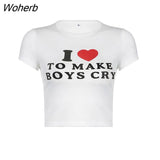 Graphic Aesthetic Crop Top Harajuku Kawaii Short Sleeve T-Shirt Women Summer 2000s Heart Letter Print Tees Streetwear-Outfit