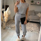 Hotsale 2pcs Women Summer Tracksuits Set Lounge Wear Short Sleeve Tops Long Pants Sweat Suits Elastic Waist Casual