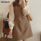 Women Long Sleeve Dress Patchwork Panelled Elegant Slim Fit Irregular Lace Up Mini Dresses Female All-match Ins Chic Tender New-Outfit