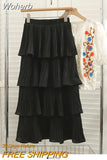 Spring Summer Women Fashion Layered High-waisted Skirts Casual Solid Color Cake Skirt QT1683-Outfit