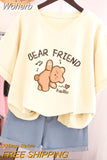 100% Cotton L-5XL Plus Size T Shirt Bunny Print V Neck Tshirt Short Sleeve Women Top Basic Summer Couple Solid T Shirts-Outfit