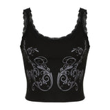 Vintage Print Knit Sleeveless Slim Vest Lace Lace Sling Top 2024 Summer New Style-Outfit