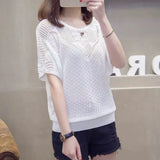 Woherb Out Net Shirt Female New Loose Head Large Size Jacket Thin Knit Air Conditioning Shirt Short Sleeve Summer Dress Student T-Shirt-Outfit