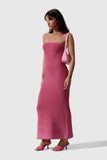 Summer New Temperament Strapless Dress Knit Stripe Sexy Slim Bag Hip Dress-Outfit