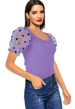 Sweet U-Neck Puff Sleeve Dot Print Regular