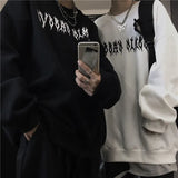 Black Bone Wings Print Tops Girls Autumn Gothic Oversized Hoodie Streetwear Women Kpop Punk Couple High Street