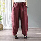 2022 Spring Cotton Linen Elastic Waist Pants Loose Casual Literature and Art RETRO Harlan