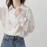 Women Shirts Long Sleeve Chiffon Printed Summer Sun-proof Womens Blouses Loose Casual Korean Style OL Elegant Outwear