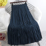 High Waist Solid Color Pleated Skirts Women's Mid-length Casual Skirt For Spring Summer QT1814-Outfit