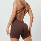 Woherb Honey Peach Hip Without Embarrassment Line Yoga Fitness Jumpsuit Show Back Up Hip Sports Jumpsuit Dancing Woman-Outfit