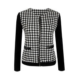 Autumn Winter New Fashion O Neck Women's Jacket Casual Slim Houndstooth Patchwork Zipper Long Sleeve Ladies Jackets