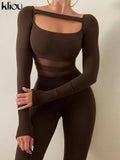 Kliou Sheath Concise Jumpsuit Women Herfst Unique Truncated Mesh See Through One Pieces Slim Simple Casual Female
