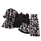 New Sex Black Homewear Five-Piece Set Of Fashion Lace Pyjamas Set Printed Women's