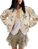 Autumn And Winter Explosion Embroidered Good Quality Washing Cotton Maple Leaf Embroidery Lady Coat Cotton