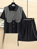 Gothic Men Suits Cargo Vest + Shirt + Shirts 3 Pieces Set Summer Clothes Punk Preppy Streetwear Casual Outfit Men Fashion