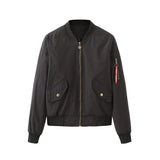 Solid Bomber Jacket Women Zipper Pockets Casual Coats Pockets Solid Zipper Long Sleeve Chaqueta Mujer