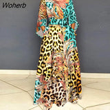 Fashion High Waist Long Dress Women Casual Elegant Printing Flare Sleeves Floor Dress Women-Outfit