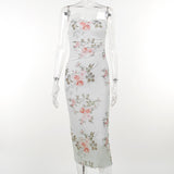 Flower Print Suspender Dress Women Fashion Off Shoulder Backless Midi Dresses Chic Female Party Club Vestidos YJ23300SK-Outfit
