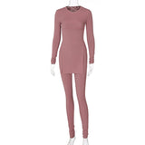 Knitted Rib Tracksuit Women Lounge Wear Long Sleeve Irregualr Top + Leggings Slim Two Piece Set Women Streetwear Clothes-Outfit