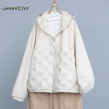 2022 Newest Autumn Patchwork Loose Warm White Duck Down Jacket Hooded Zipper Up Lightweight Short Puffer Woolen