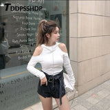 Spring Pullover Expose Shoulder Women Sweatshirt Hoodies Long Sleeve Black White Grey Color