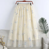 Mid-length Butterfly Sequined Mesh Skirt Women Sweet High Waist Embroidered long Tulle Skirt QT1843-Outfit